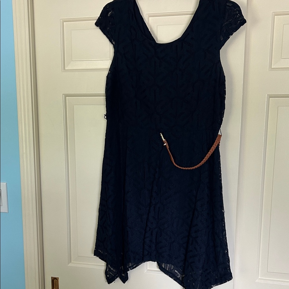 AB Studio Blue and Gold Asymmetrical Fit and Flare Dress